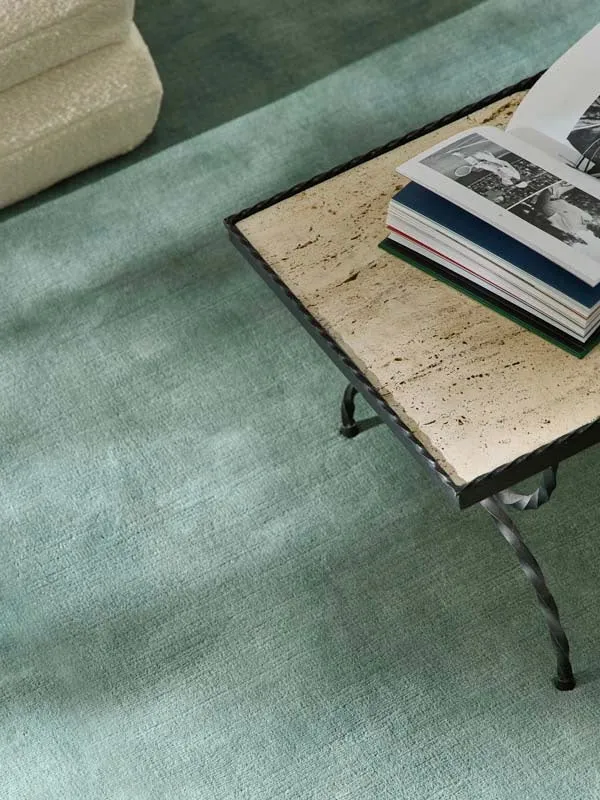 Hand-woven Rug in New Zealand Wool. Pale Blue