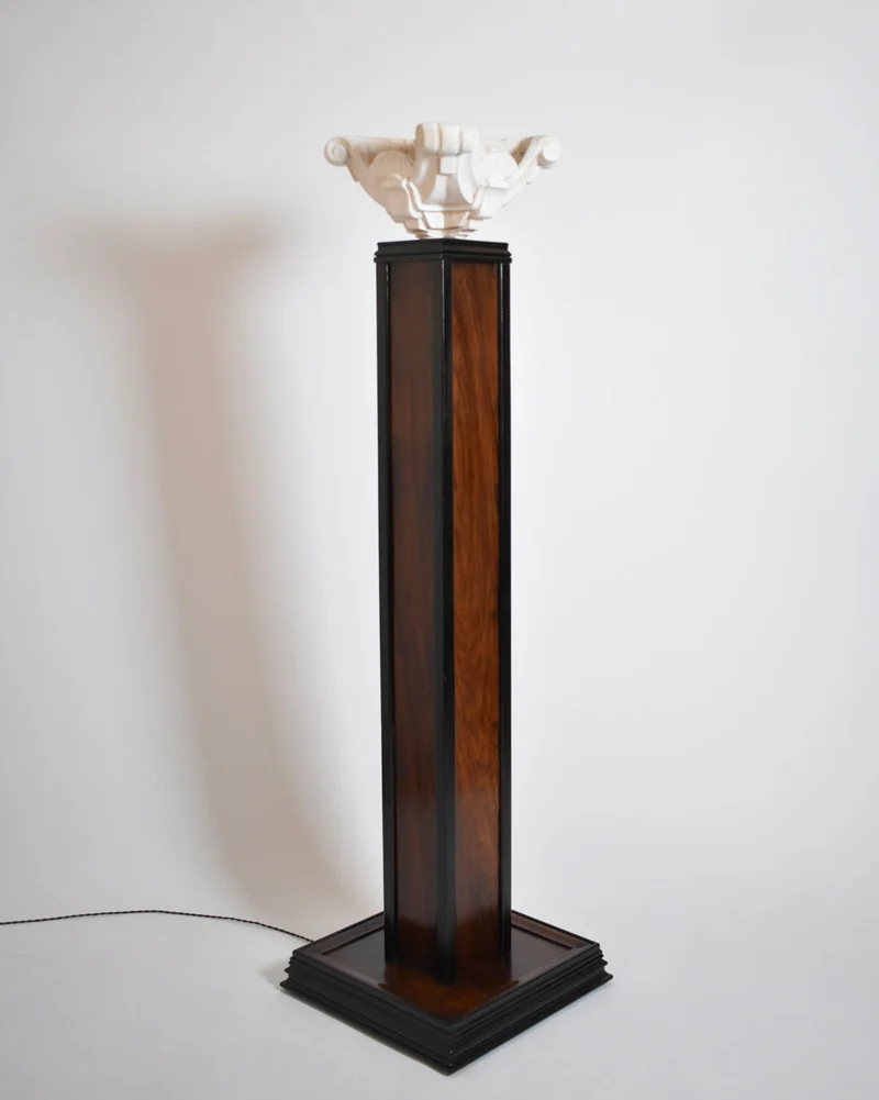 Vintage Art Deco Wood and Plaster Floor Lamp, 1930s