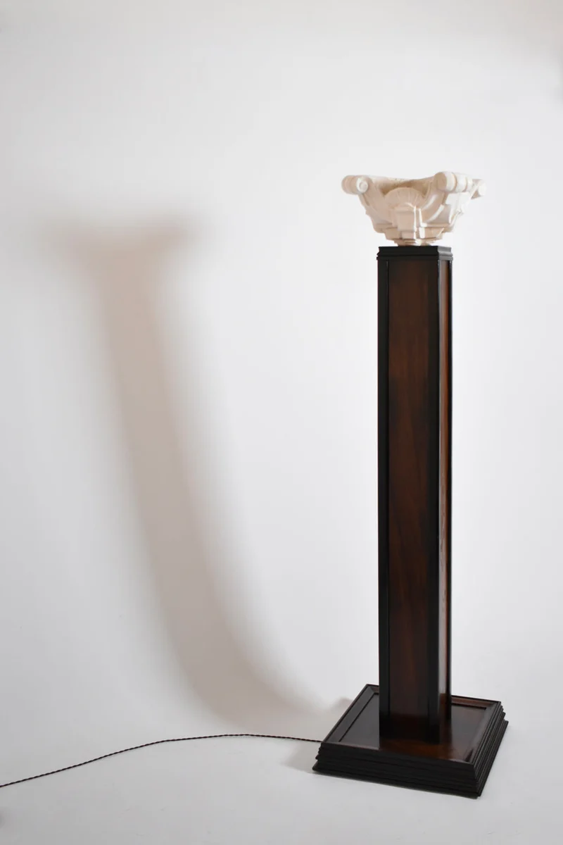 Vintage Art Deco Wood and Plaster Floor Lamp, 1930s