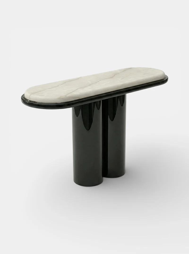 Ida Black Lacquered And Ivory Onyx Console