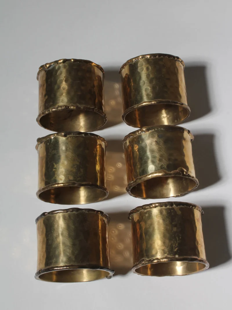 Textured Brass Napkin Rings Set