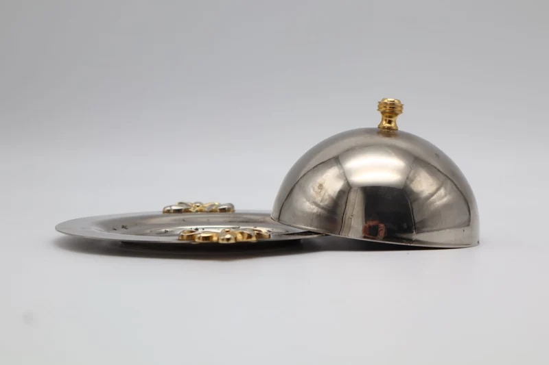Silver-Plated Cloche with Gold Ribbon Accents – Circa 1970