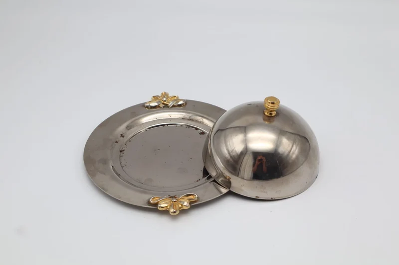Silver-Plated Cloche with Gold Ribbon Accents – Circa 1970