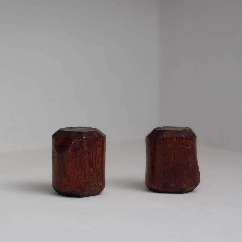Sculptural Solid Wood Stools – Pair of Two Primitive Blocks