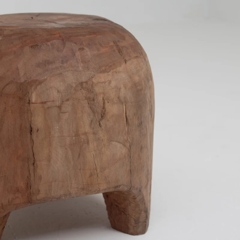 Sculptural Solid Wood Stool in Warm Natural Patina
