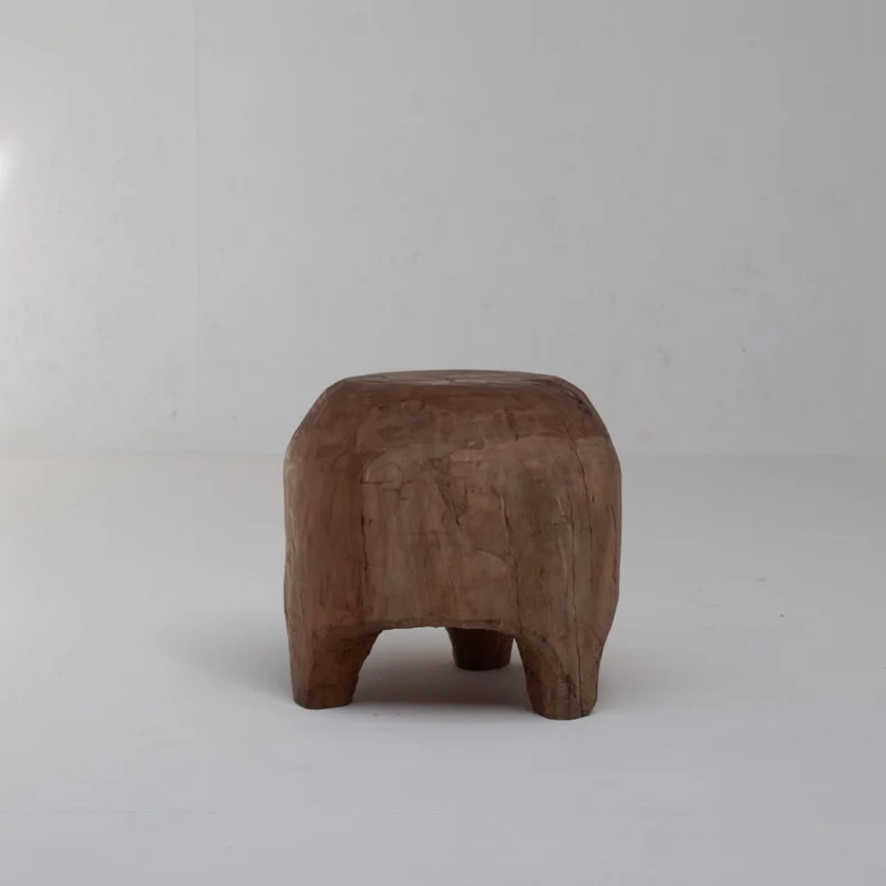 Sculptural Solid Wood Stool in Warm Natural Patina