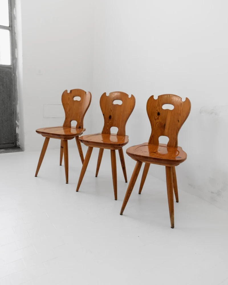 1960s Wooden Farmhouse Chairs Set of 3