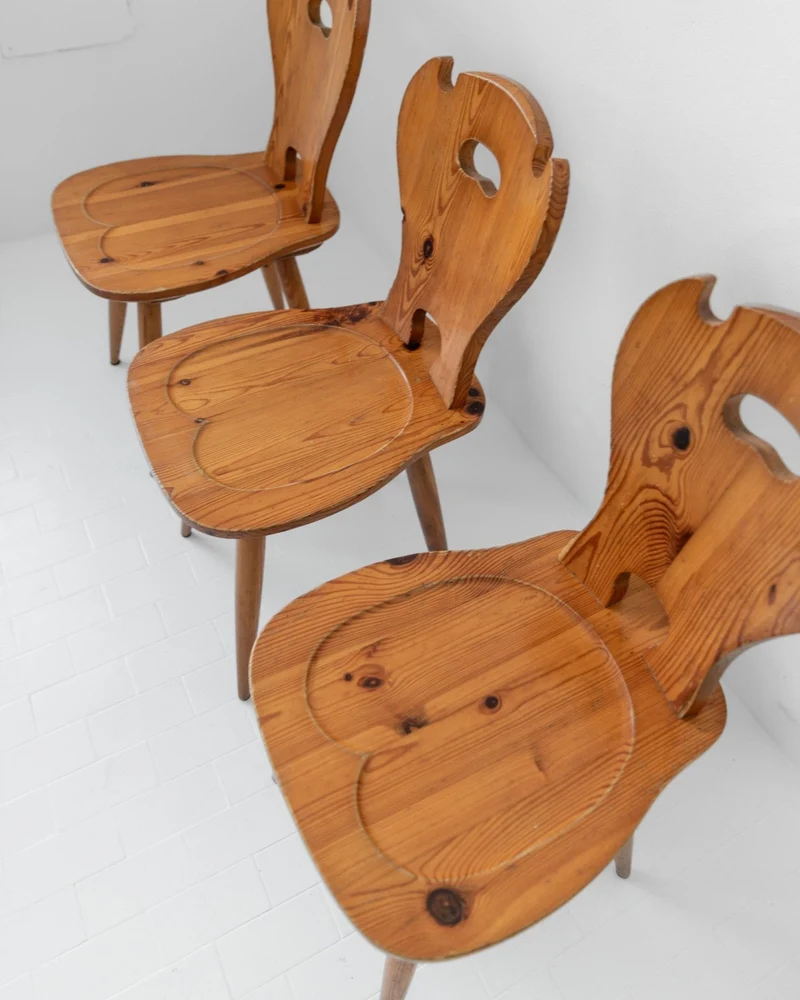 1960s Wooden Farmhouse Chairs Set of 3