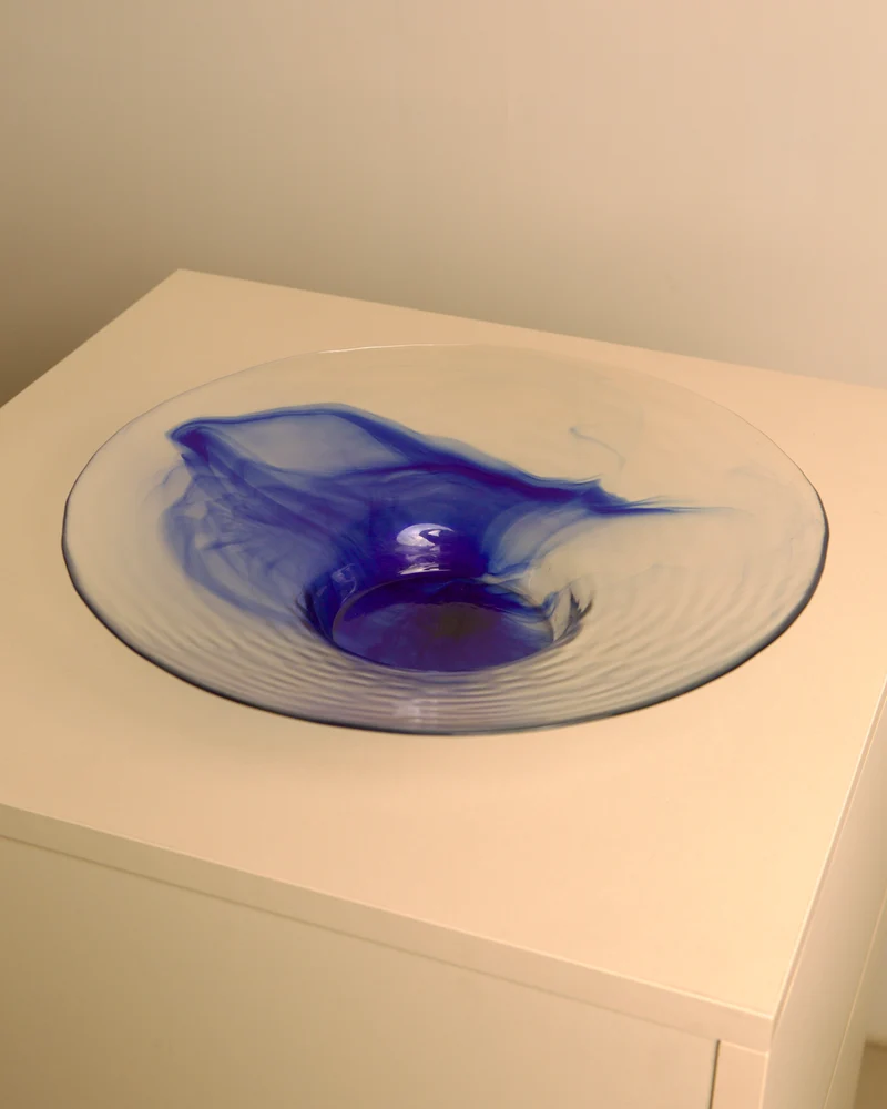 Large 80s Italian Circular Dish in Glass