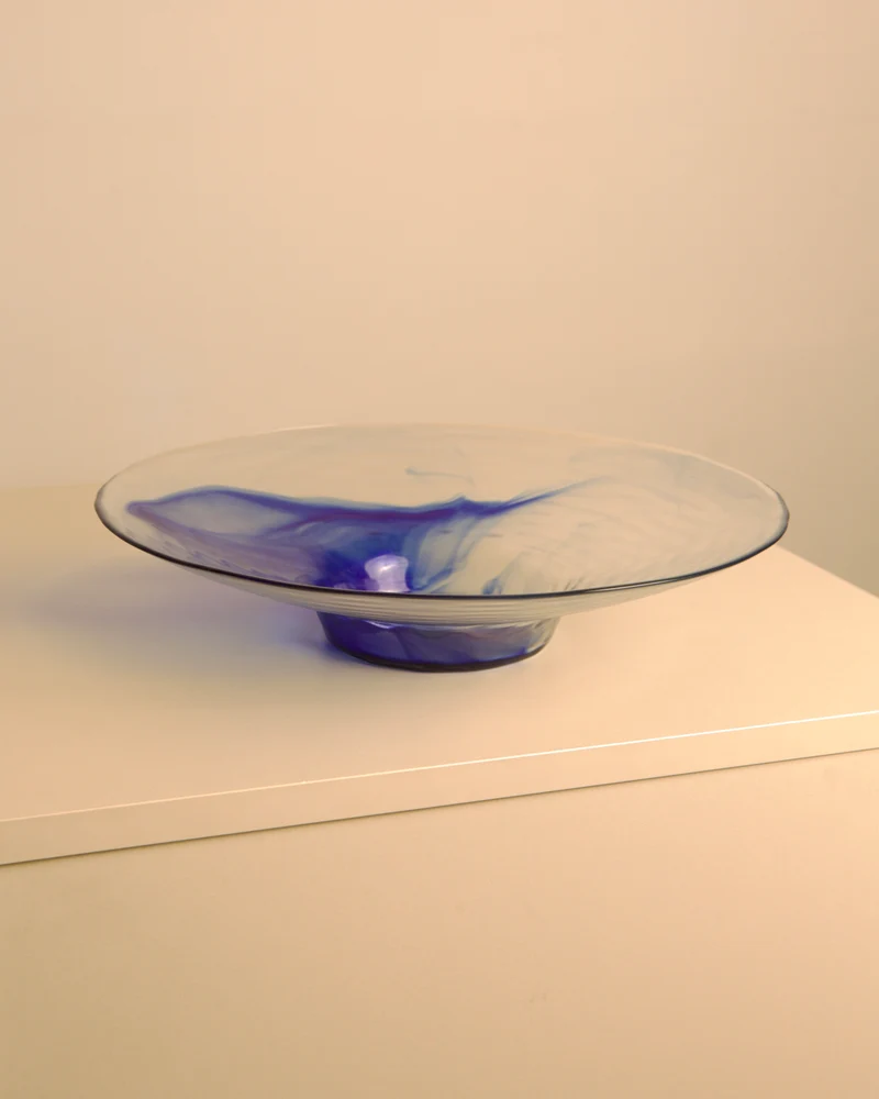 Large 80s Italian Circular Dish in Glass