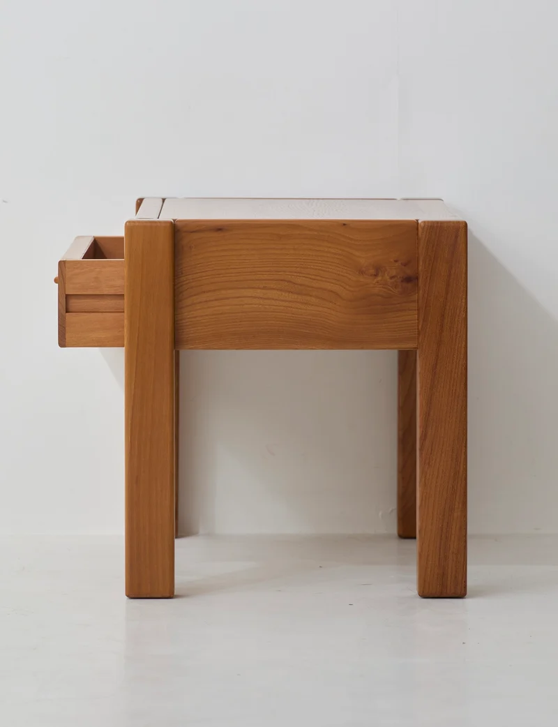 Vintage artisanal one-drawer Side Table in Wood (Elm), France circa 1980