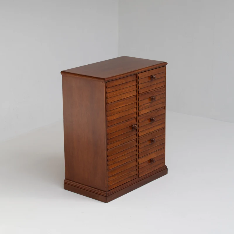 Mid Century Slatted Cabinet with Drawers and Storage