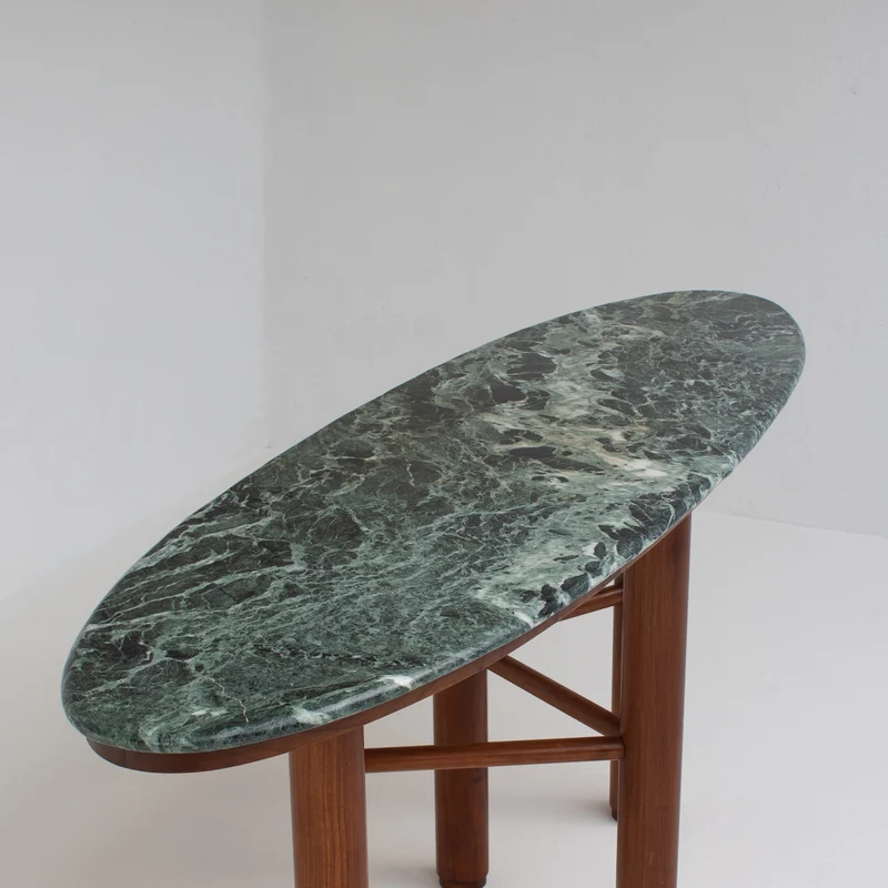 Mid Century Italian Side Table/Console with Green Marble Top