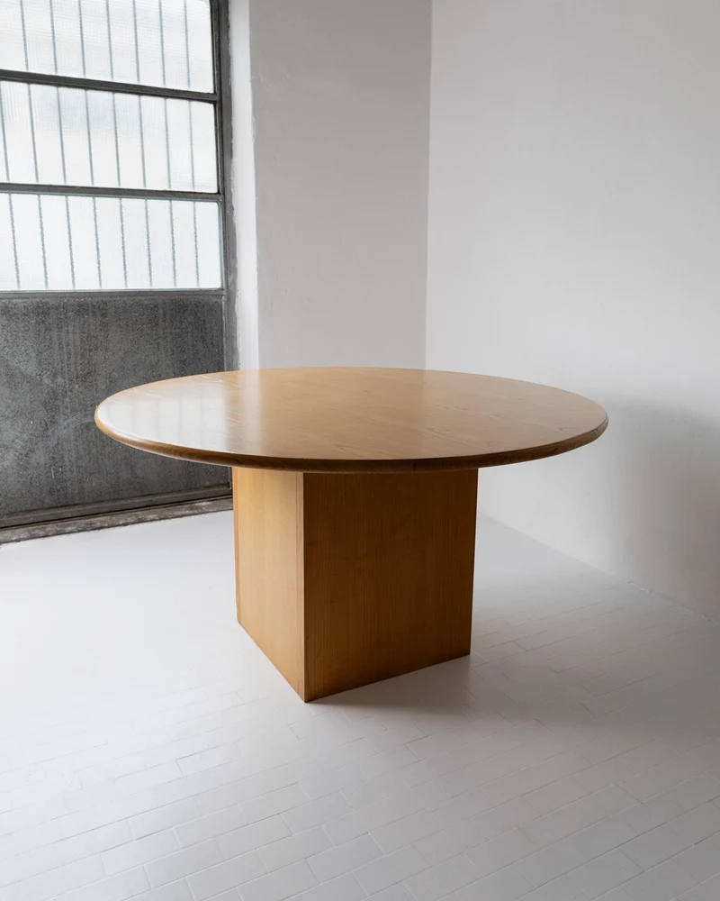 1980s Large Round Wooden Table