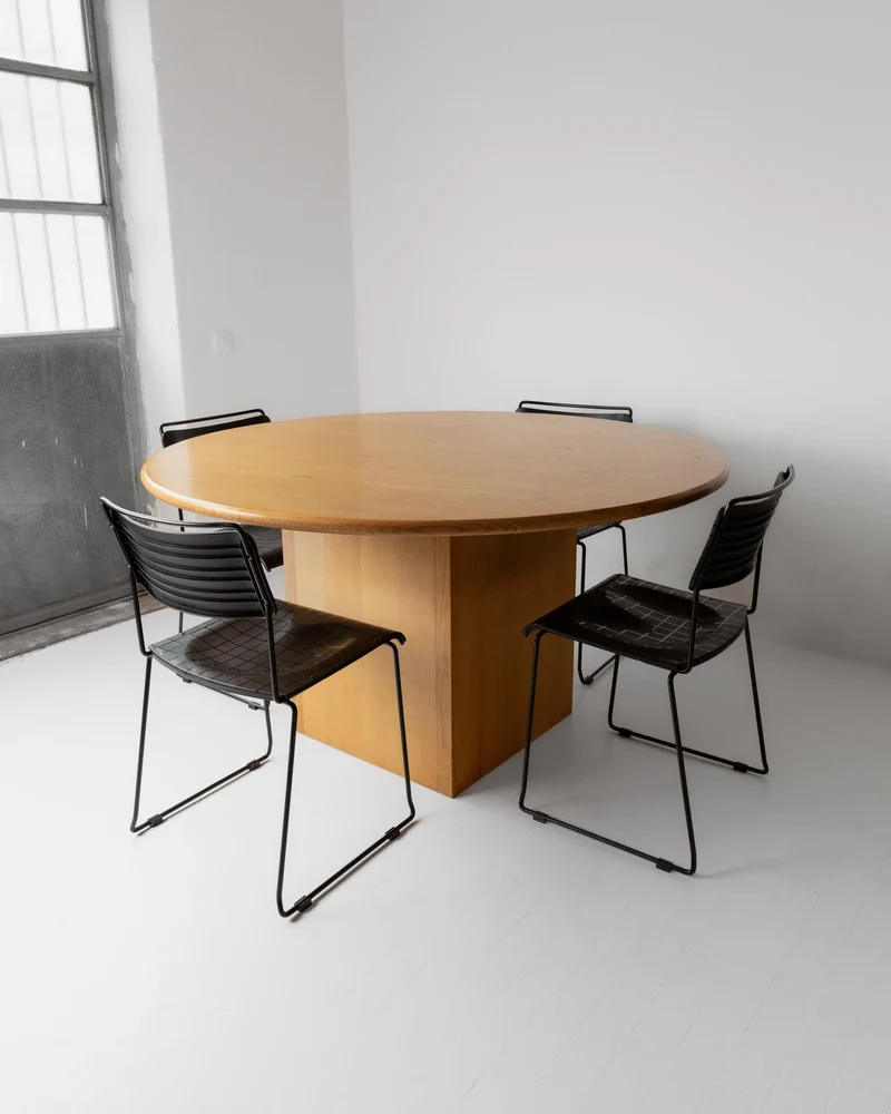 1980s Large Round Wooden Table