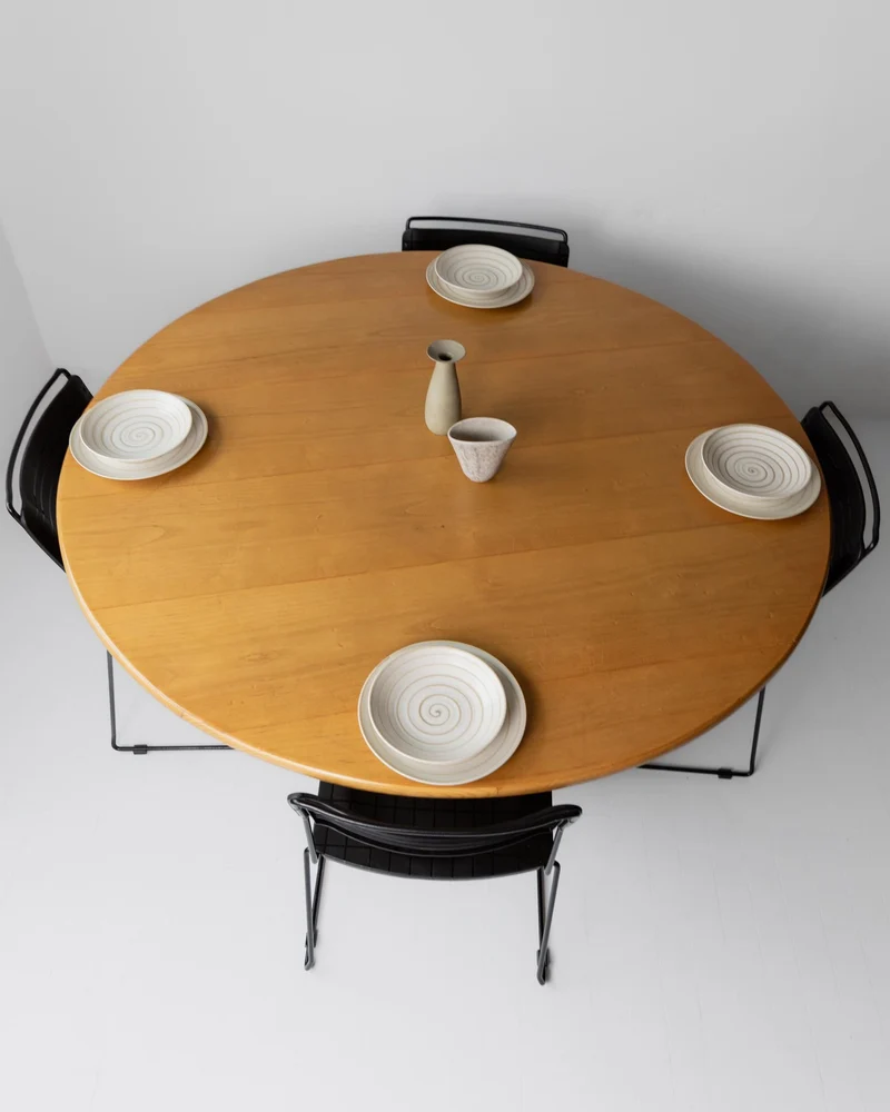 1980s Large Round Wooden Table