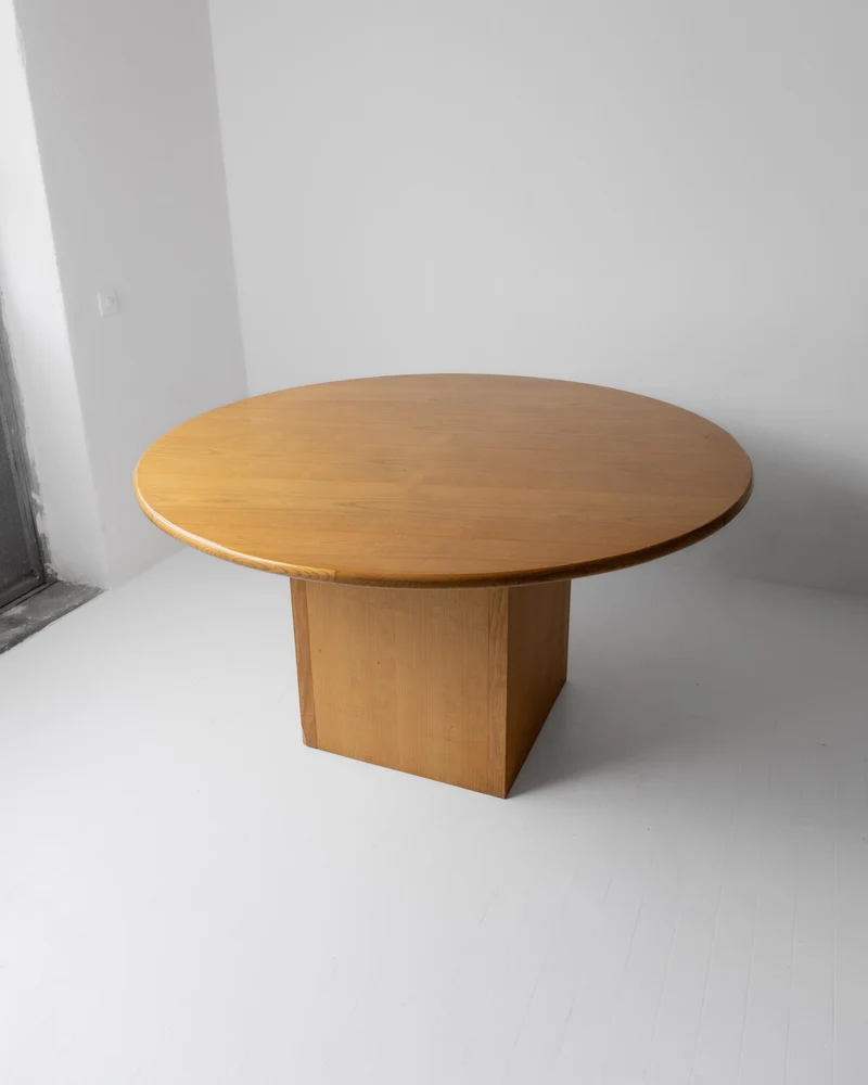 1980s Large Round Wooden Table
