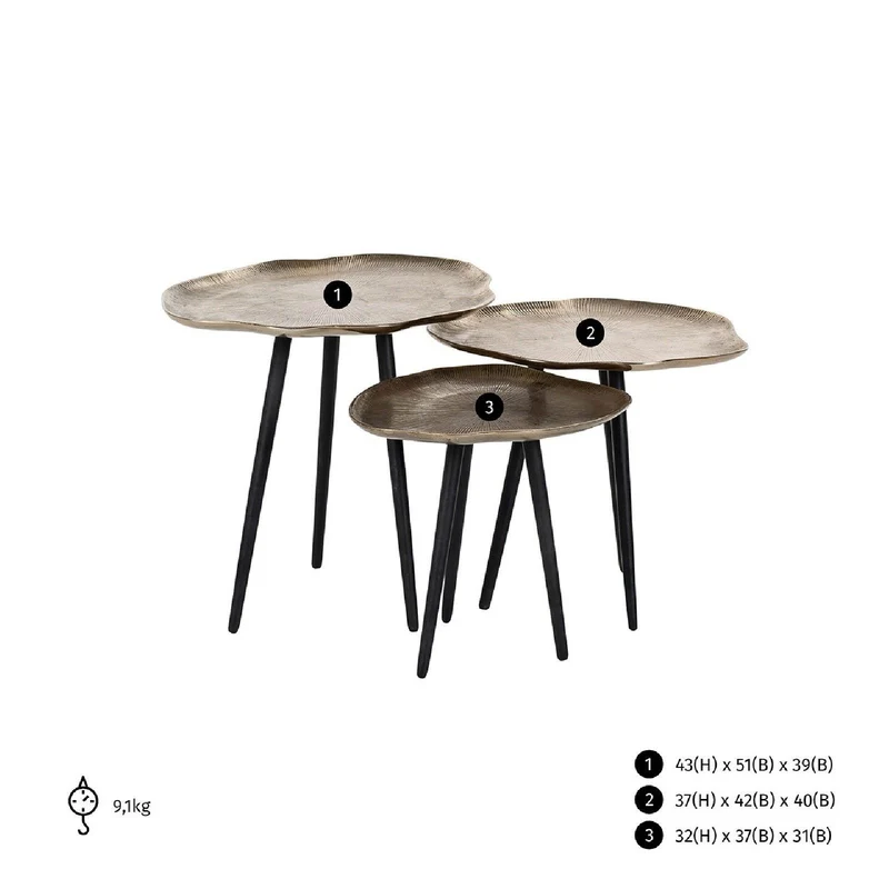 Table basse Volenta Set de 3 champagne or