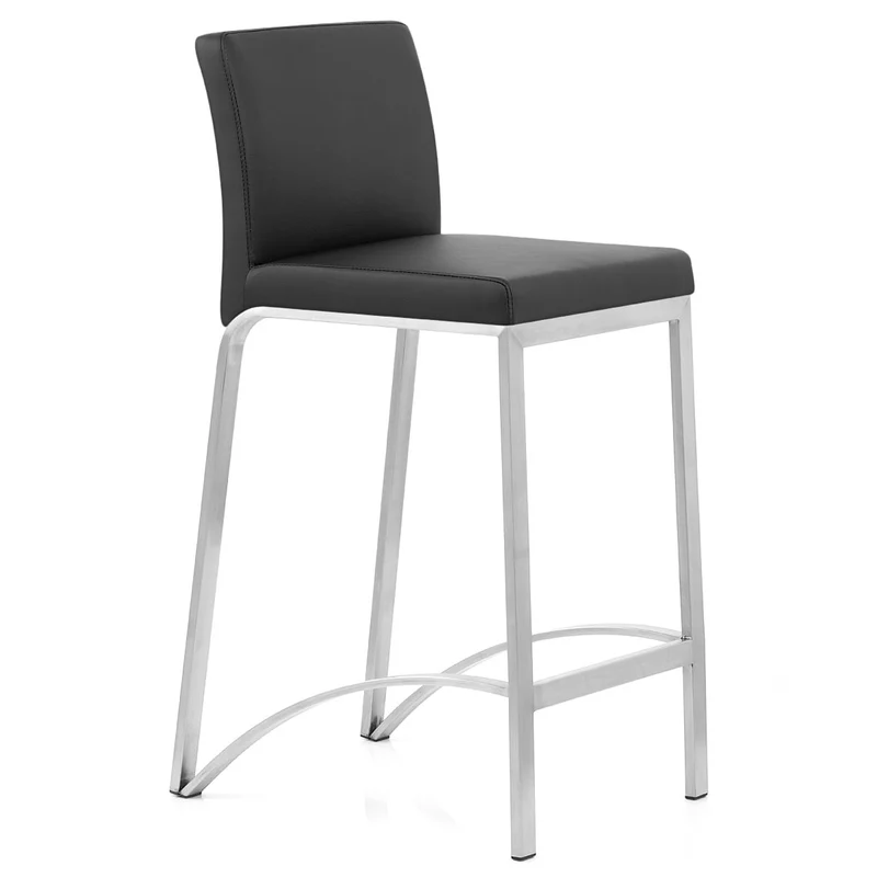 Tabouret Faux Cuir Chrome Brossé - Leah Noir
