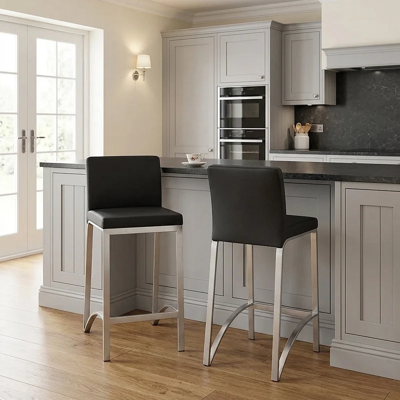 Tabouret Faux Cuir Chrome Brossé - Leah Noir