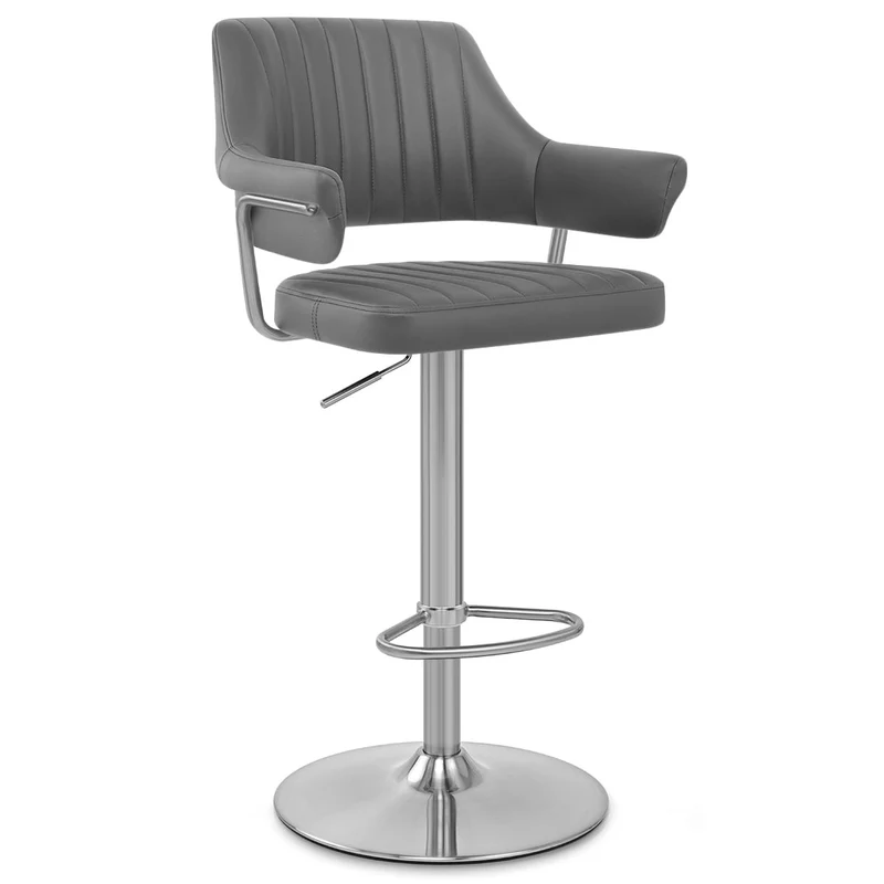 Chaise de Bar Chrome Brossé Faux Cuir - Skyline Gris Foncé