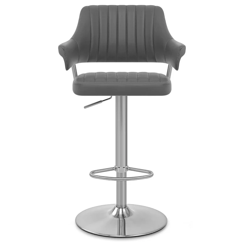 Chaise de Bar Chrome Brossé Faux Cuir - Skyline Gris Foncé