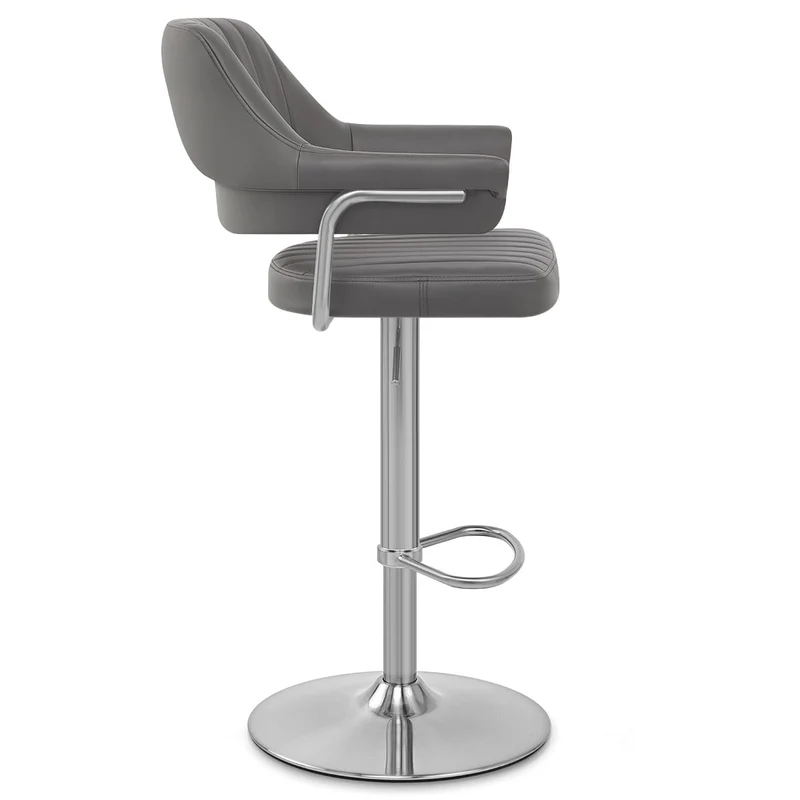 Chaise de Bar Chrome Brossé Faux Cuir - Skyline Gris Foncé