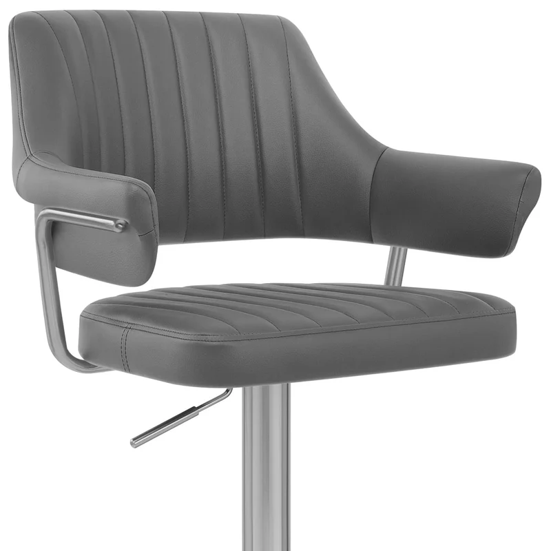 Chaise de Bar Chrome Brossé Faux Cuir - Skyline Gris Foncé