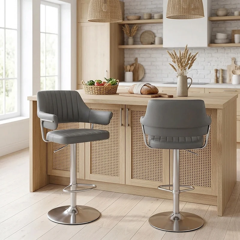 Chaise de Bar Chrome Brossé Faux Cuir - Skyline Gris Foncé