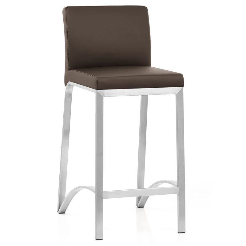 Tabouret Cuir Chrome Brossé - Leah Marron