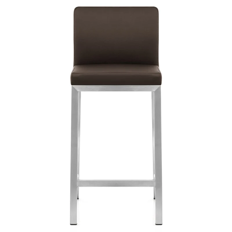 Tabouret Cuir Chrome Brossé - Leah Marron