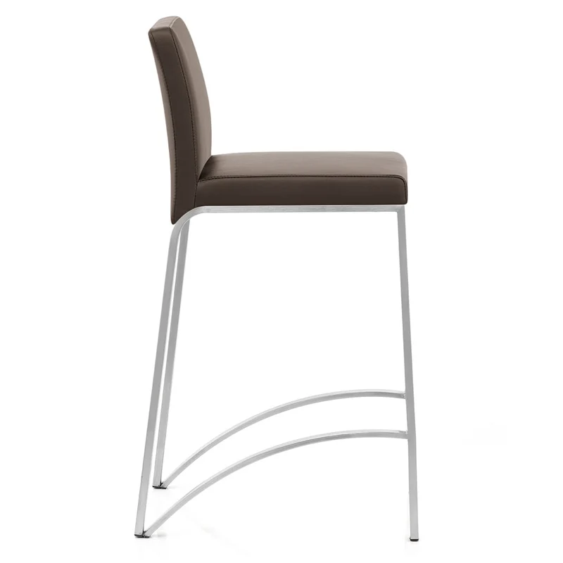 Tabouret Cuir Chrome Brossé - Leah Marron