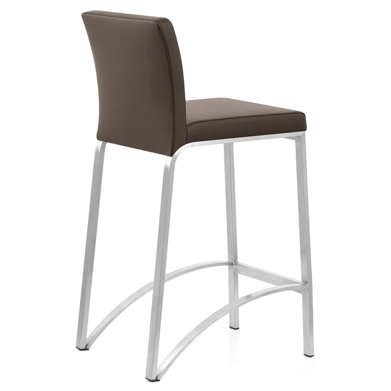 Tabouret Cuir Chrome Brossé - Leah Marron