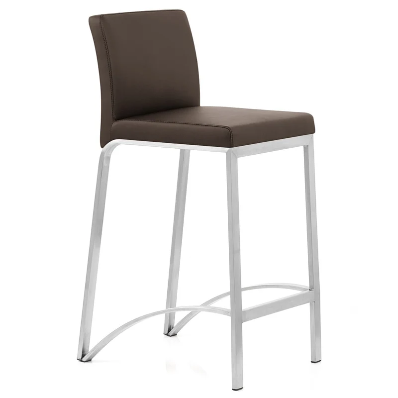 Tabouret Cuir Chrome Brossé - Leah Marron