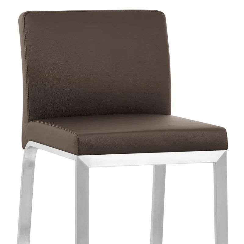 Tabouret Cuir Chrome Brossé - Leah Marron