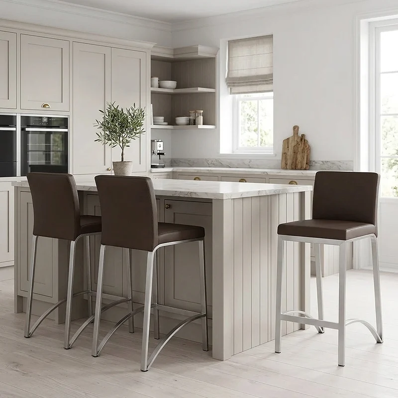 Tabouret Cuir Chrome Brossé - Leah Marron