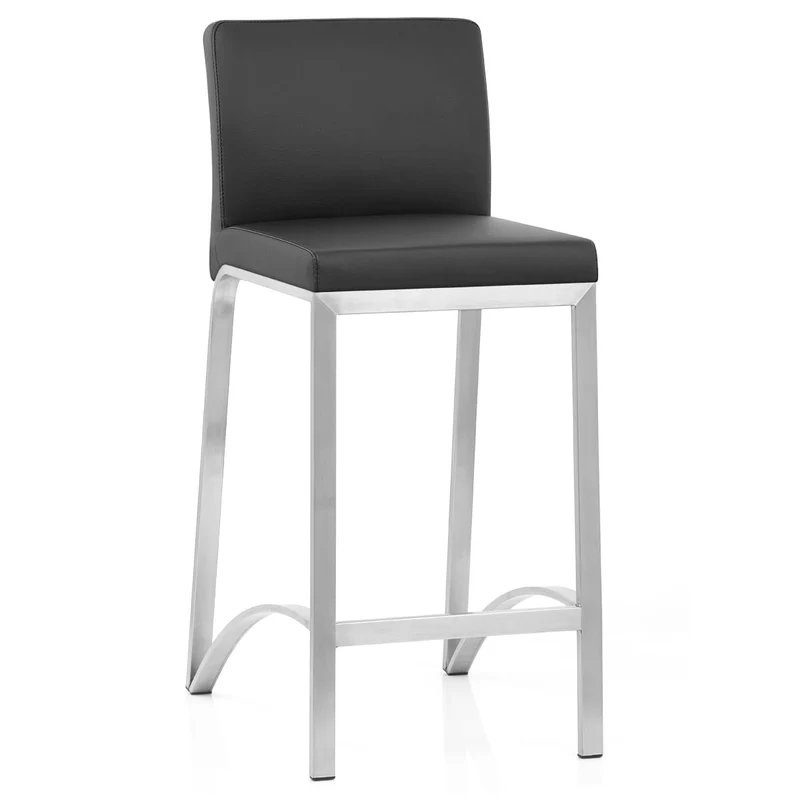 Tabouret Cuir Chrome Brossé - Leah Noir