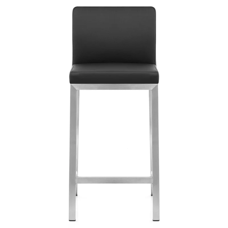 Tabouret Cuir Chrome Brossé - Leah Noir
