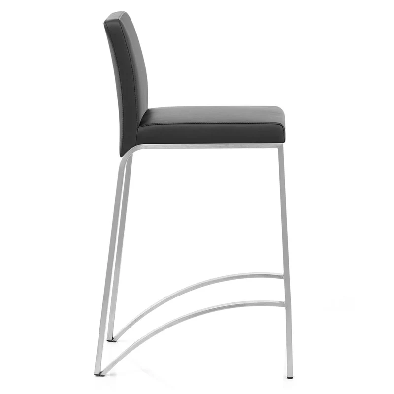 Tabouret Cuir Chrome Brossé - Leah Noir