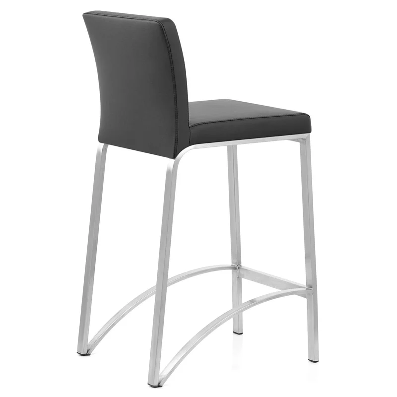 Tabouret Cuir Chrome Brossé - Leah Noir