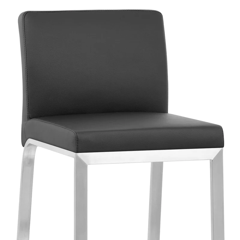 Tabouret Cuir Chrome Brossé - Leah Noir