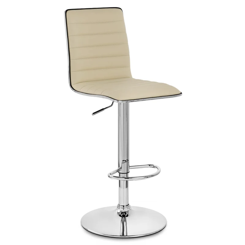 Chaise de Bar Faux Cuir Chrome - Hiline Crème