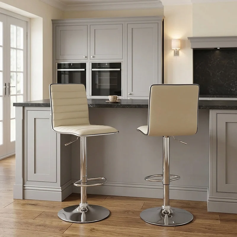 Chaise de Bar Faux Cuir Chrome - Hiline Crème