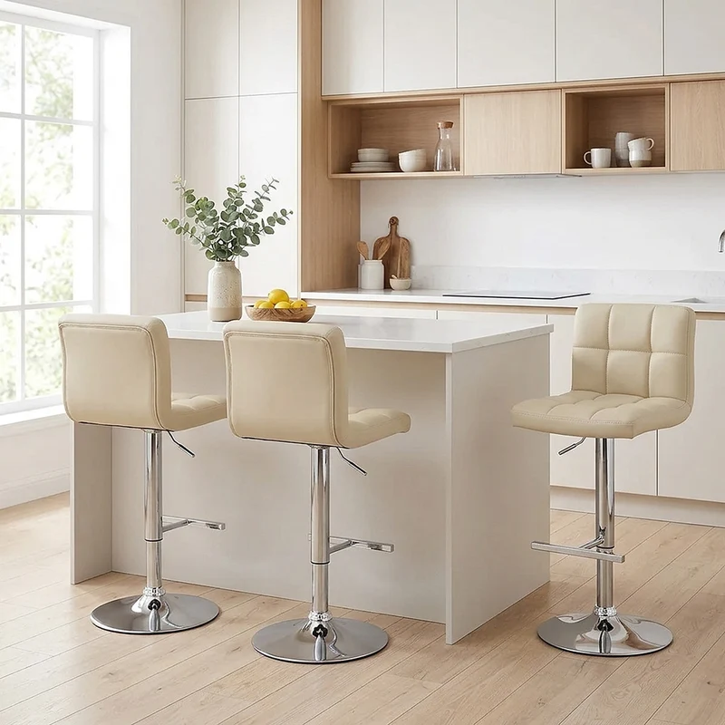 Chaise de Bar Faux Cuir Chrome - Grid Offre Spéciale Crème