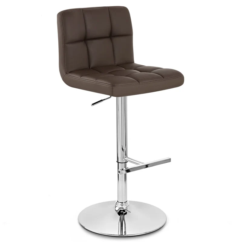 Chaise de Bar Faux Cuir Chrome - Grid Marron