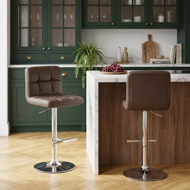 Chaise de Bar Faux Cuir Chrome - Grid Marron