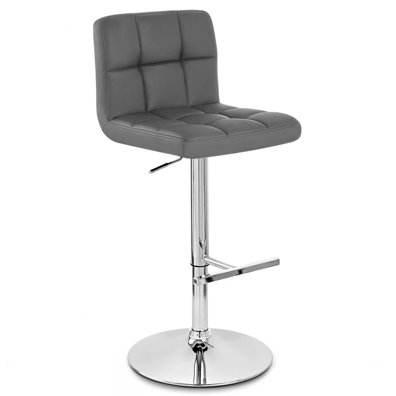 Chaise de Bar Faux Cuir Chrome - Grid Gris