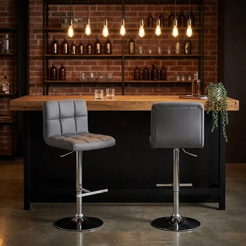 Chaise de Bar Faux Cuir Chrome - Grid Gris