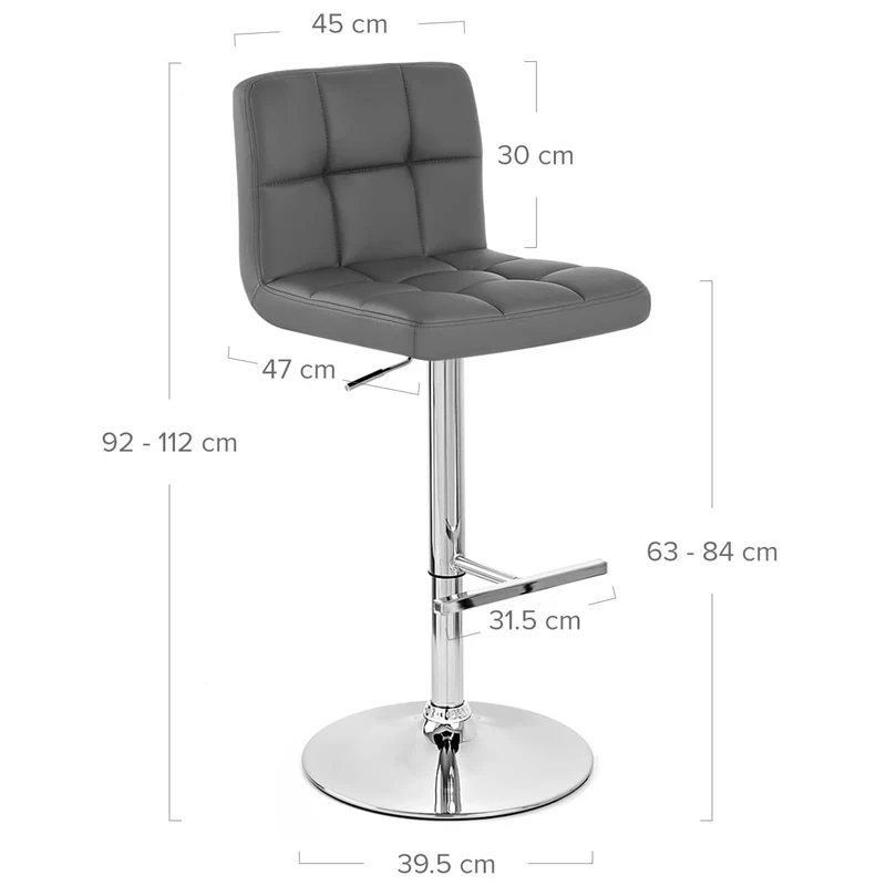 Chaise de Bar Faux Cuir Chrome - Grid Gris