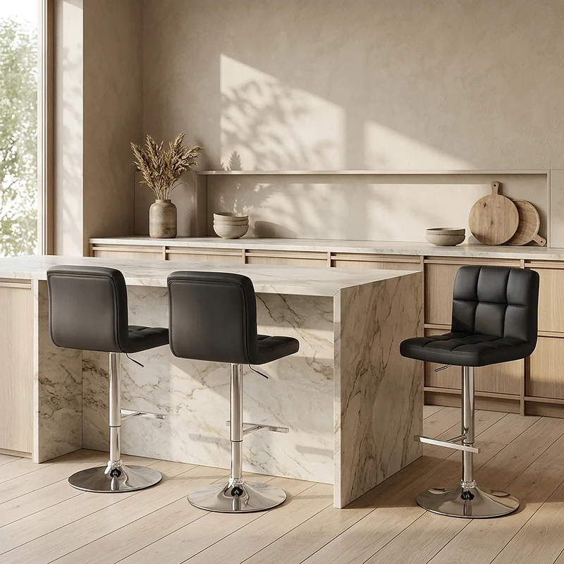Chaise de Bar Faux Cuir Chrome - Grid Noir